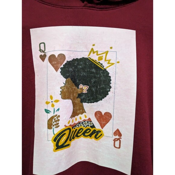 Hanes Ecosmart Woman Red Black Queen Playing Card Hoodie Sweatshirt Size Medium - Picture 2 of 8